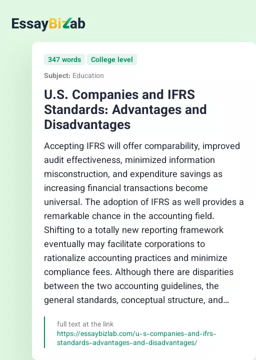 U.S. Companies and IFRS Standards: Advantages and Disadvantages - Essay Preview