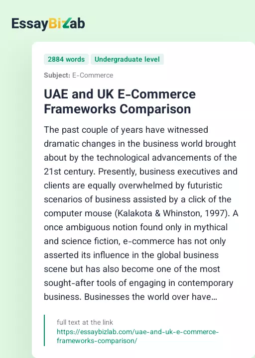 UAE and UK E-Commerce Frameworks Comparison - Essay Preview