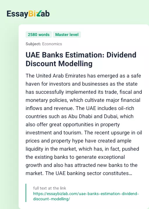 UAE Banks Estimation: Dividend Discount Modelling - Essay Preview