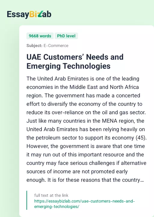 UAE Customers’ Needs and Emerging Technologies - Essay Preview