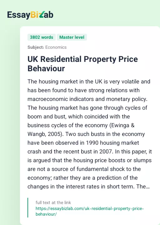 UK Residential Property Price Behaviour - Essay Preview