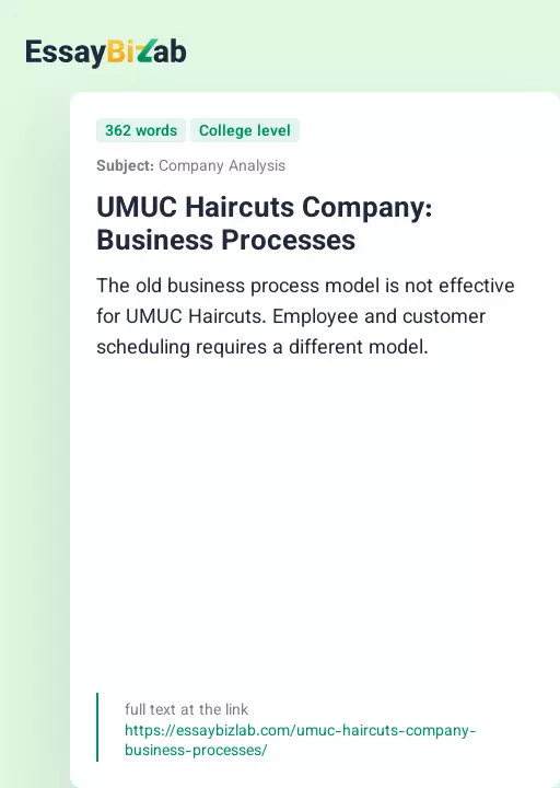 UMUC Haircuts Company: Business Processes - Essay Preview
