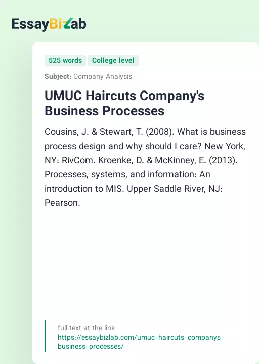UMUC Haircuts Company's Business Processes - Essay Preview