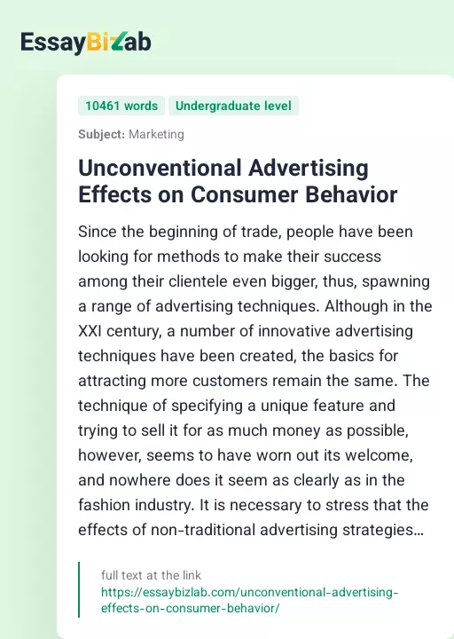 Unconventional Advertising Effects on Consumer Behavior - Essay Preview