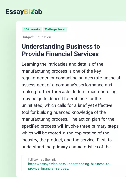 Understanding Business to Provide Financial Services - Essay Preview