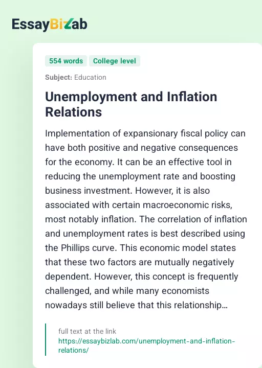 Unemployment and Inflation Relations - Essay Preview