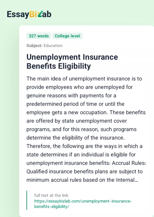 Unemployment Insurance Benefits Eligibility - Essay Preview