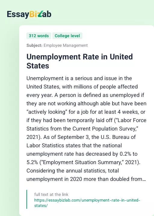 Unemployment Rate in United States - Essay Preview