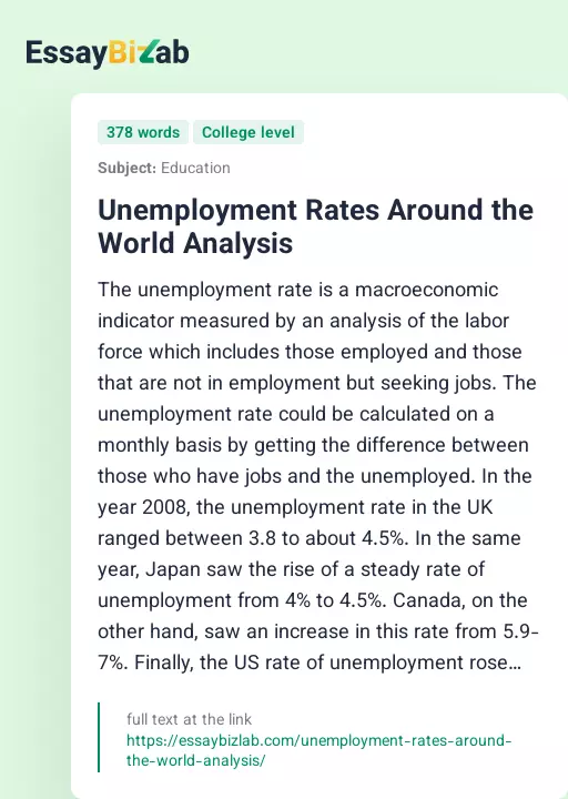 Unemployment Rates Around the World Analysis - Essay Preview