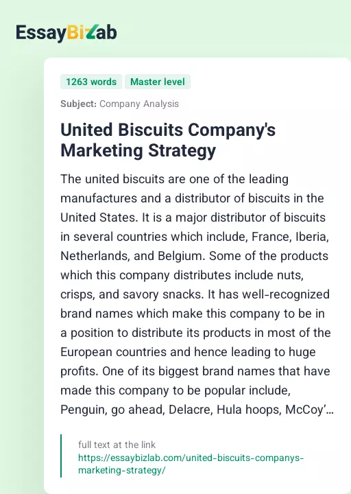 United Biscuits Company's Marketing Strategy - Essay Preview