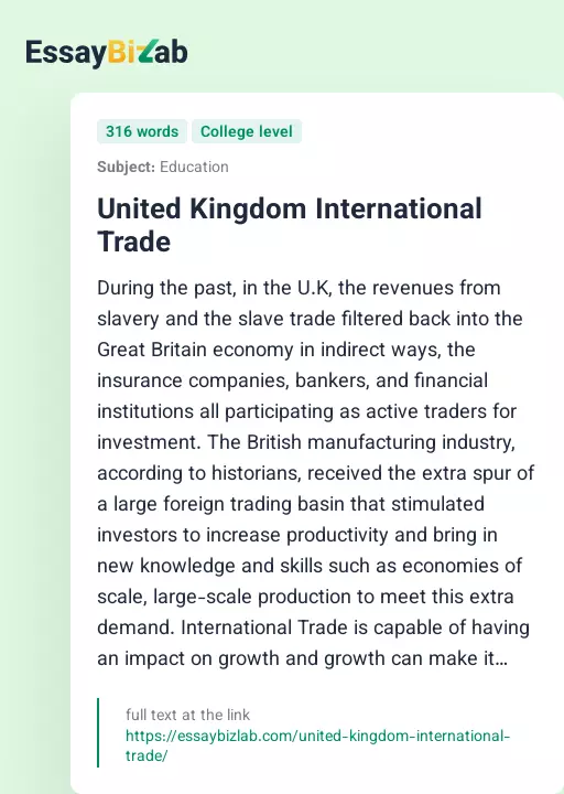 United Kingdom International Trade - Essay Preview
