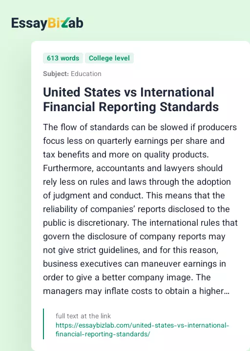 United States vs International Financial Reporting Standards - Essay Preview