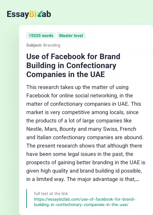 Use of Facebook for Brand Building in Confectionary Companies in the UAE - Essay Preview