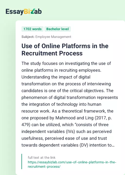 Use of Online Platforms in the Recruitment Process - Essay Preview