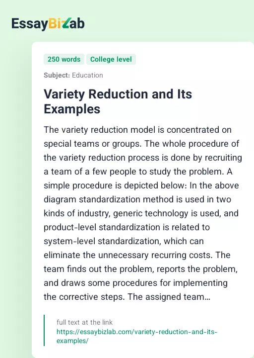 Variety Reduction and Its Examples - Essay Preview