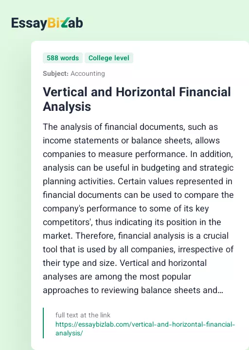 Vertical and Horizontal Financial Analysis - Essay Preview