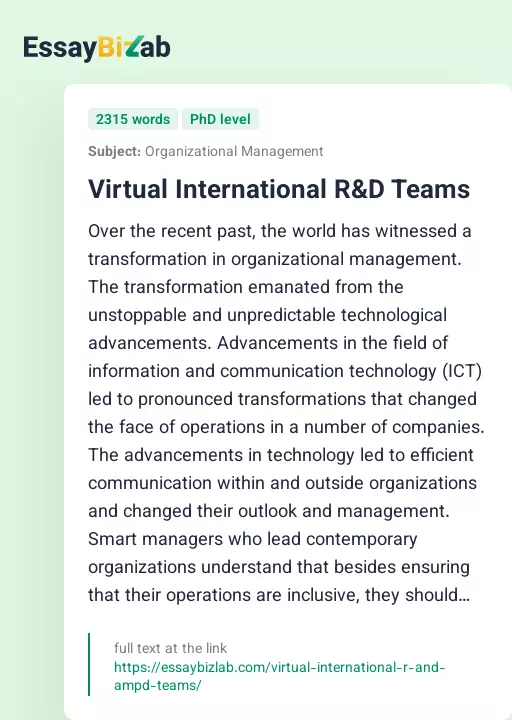 Virtual International R&D Teams - Essay Preview