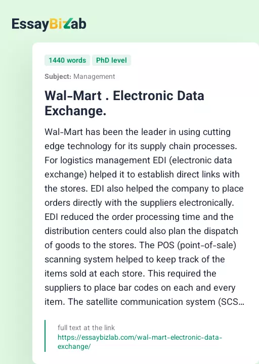 Wal-Mart . Electronic Data Exchange. - Essay Preview