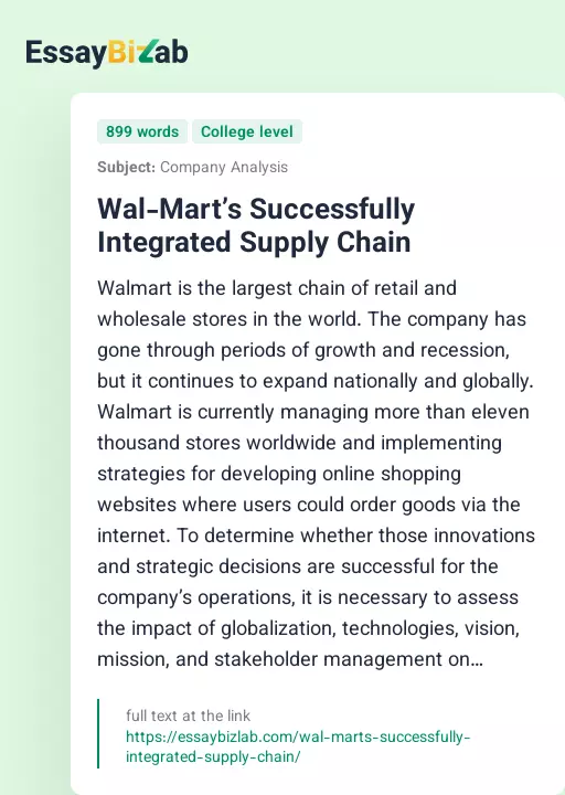 Wal-Mart’s Successfully Integrated Supply Chain - Essay Preview