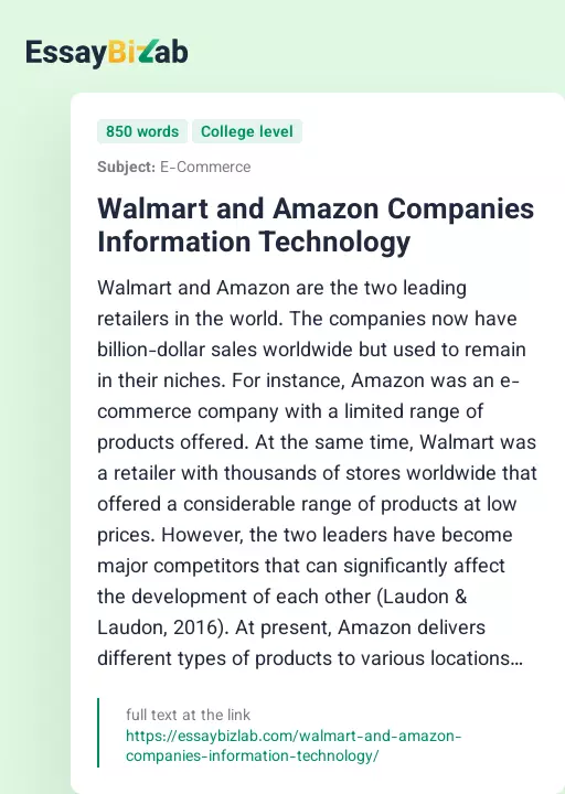 Walmart and Amazon Companies Information Technology - Essay Preview