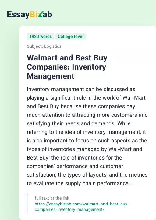 Walmart and Best Buy Companies: Inventory Management - Essay Preview