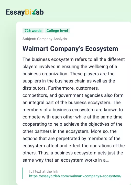Walmart Company’s Ecosystem - Essay Preview