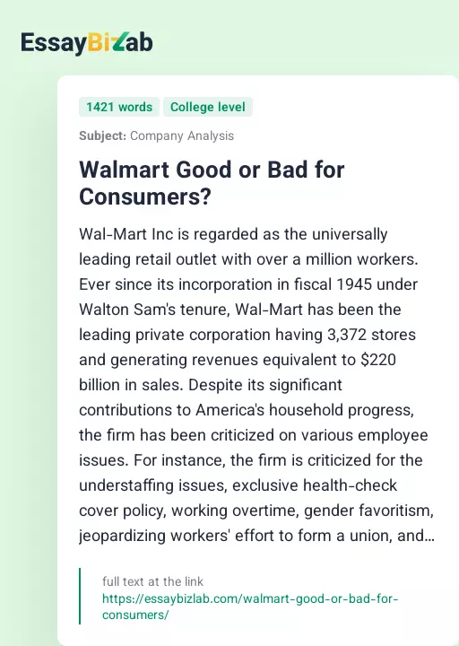 Walmart Good or Bad for Consumers? - Essay Preview
