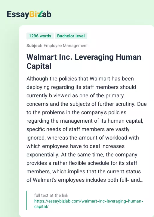 Walmart Inc. Leveraging Human Capital - Essay Preview