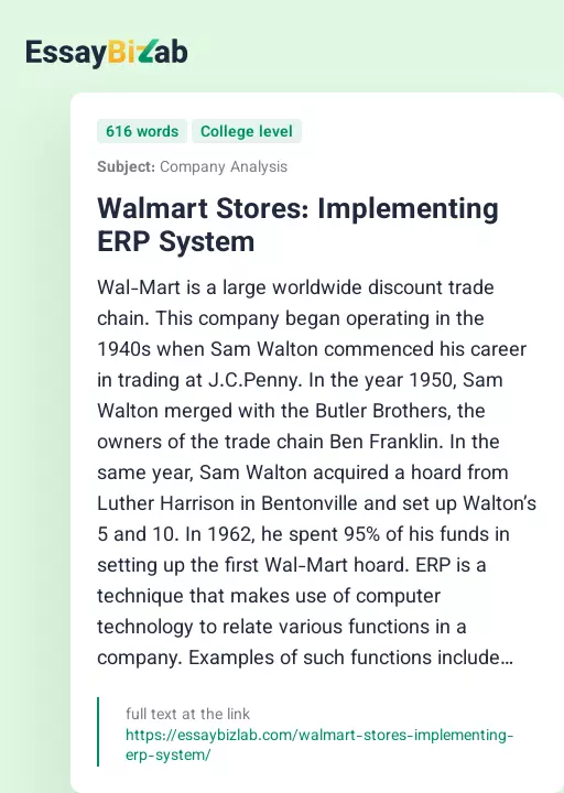 Walmart Stores: Implementing ERP System - Essay Preview