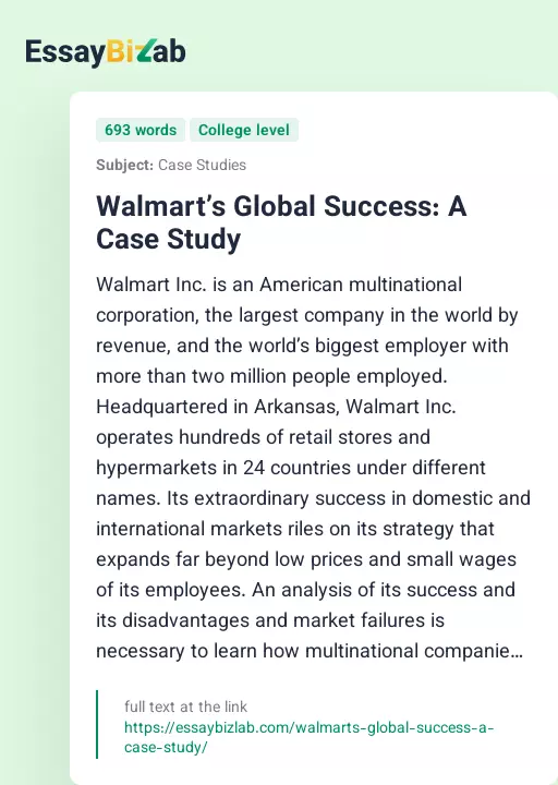 Walmart’s Global Success: A Case Study - Essay Preview