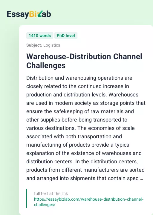 Warehouse-Distribution Channel Challenges - Essay Preview