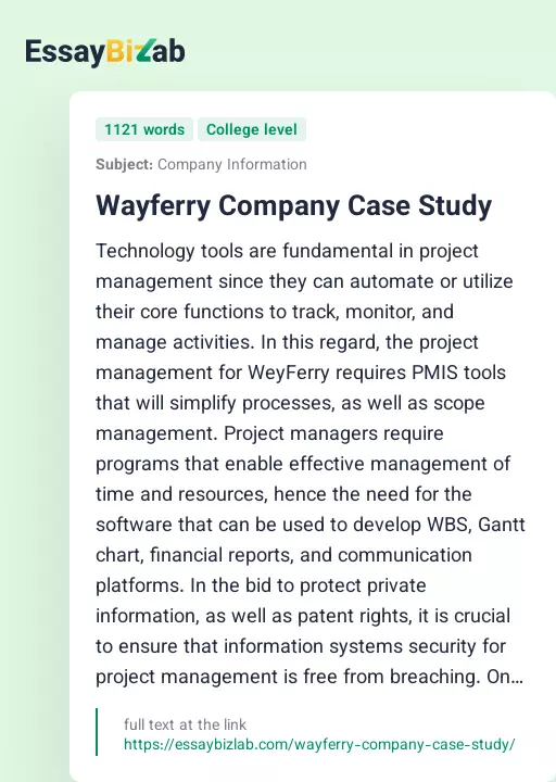 Wayferry Company Case Study - Essay Preview