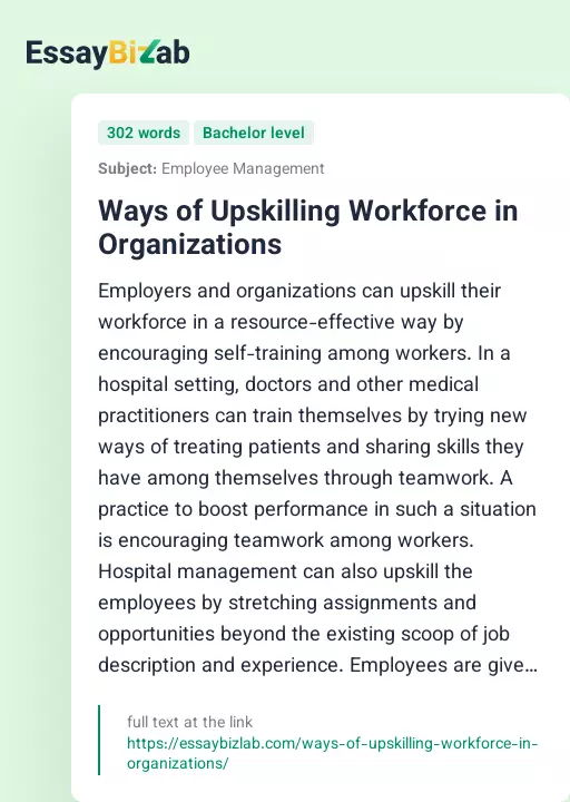 Ways of Upskilling Workforce in Organizations - Essay Preview