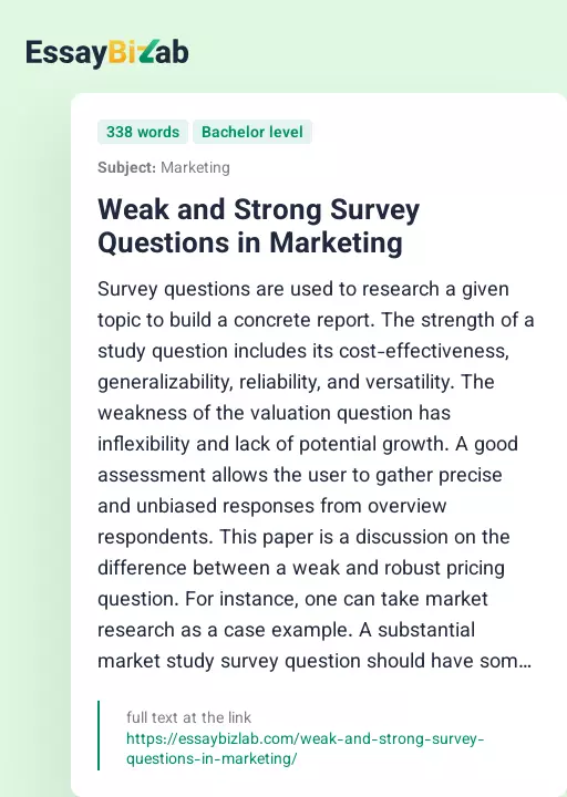 Weak and Strong Survey Questions in Marketing - Essay Preview