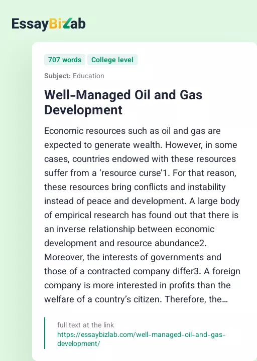 Well-Managed Oil and Gas Development - Essay Preview