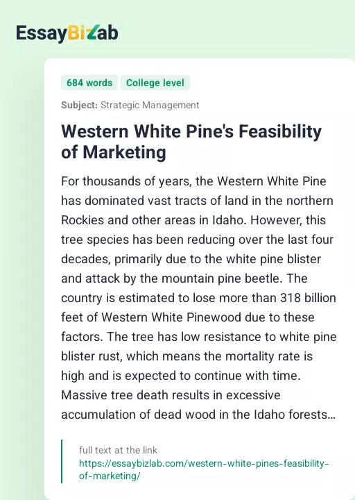 Western White Pine's Feasibility of Marketing - Essay Preview