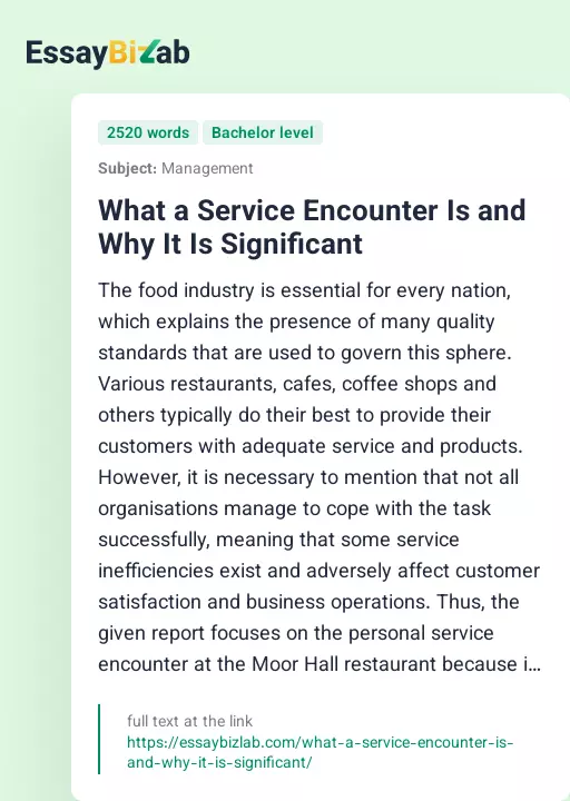 What a Service Encounter Is and Why It Is Significant - Essay Preview