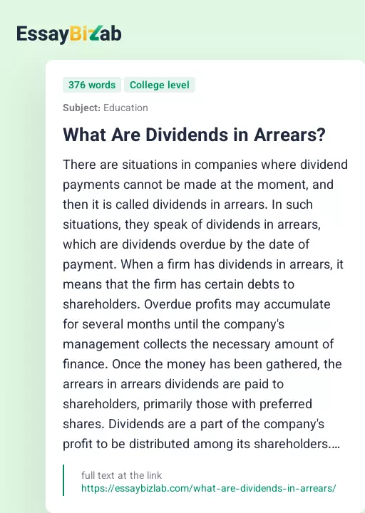 What Are Dividends in Arrears? - Essay Preview