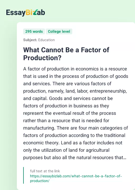 What Cannot Be a Factor of Production? - Essay Preview