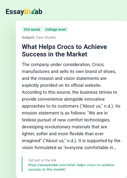 What Helps Crocs to Achieve Success in the Market - Essay Preview