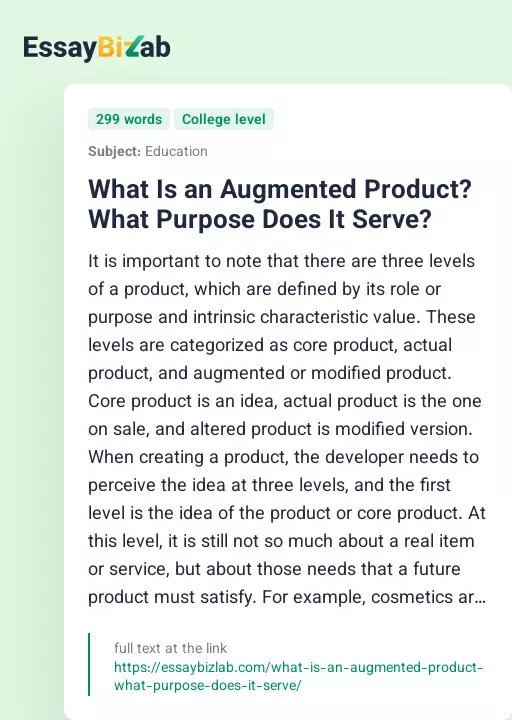 What Is an Augmented Product? What Purpose Does It Serve? - Essay Preview