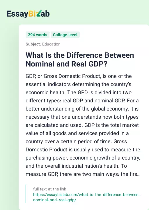 What Is the Difference Between Nominal and Real GDP? - Essay Preview