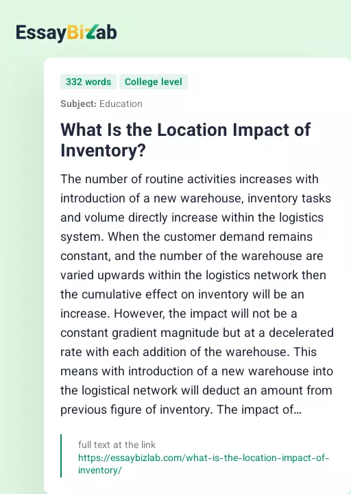 What Is the Location Impact of Inventory? - Essay Preview