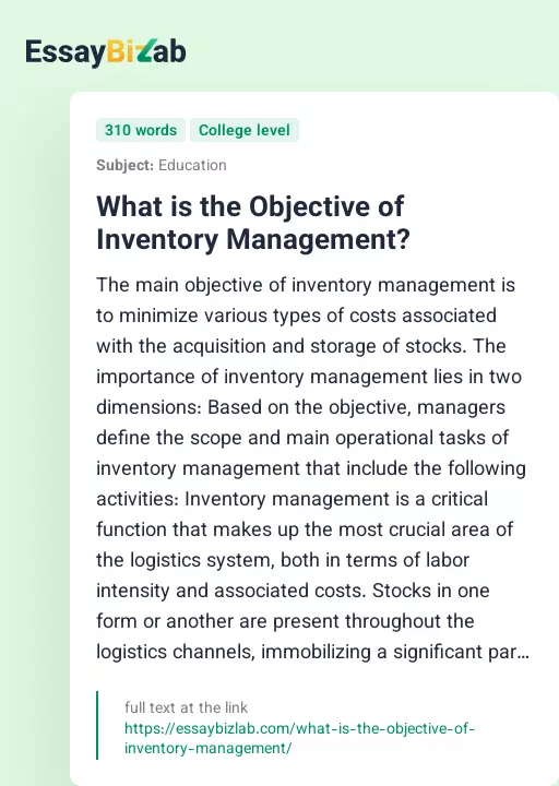 What is the Objective of Inventory Management? - Essay Preview