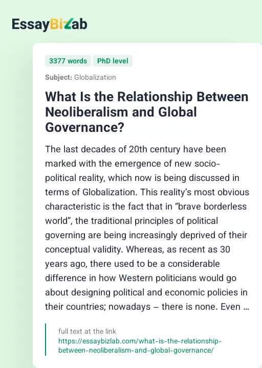 What Is the Relationship Between Neoliberalism and Global Governance? - Essay Preview