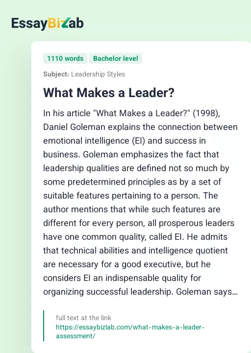 What Makes a Leader? - Essay Preview