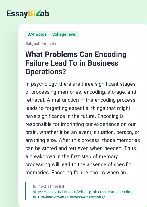 What Problems Can Encoding Failure Lead To in Business Operations? - Essay Preview