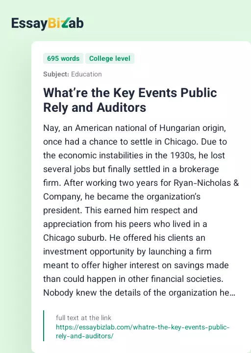 What’re the Key Events Public Rely and Auditors - Essay Preview