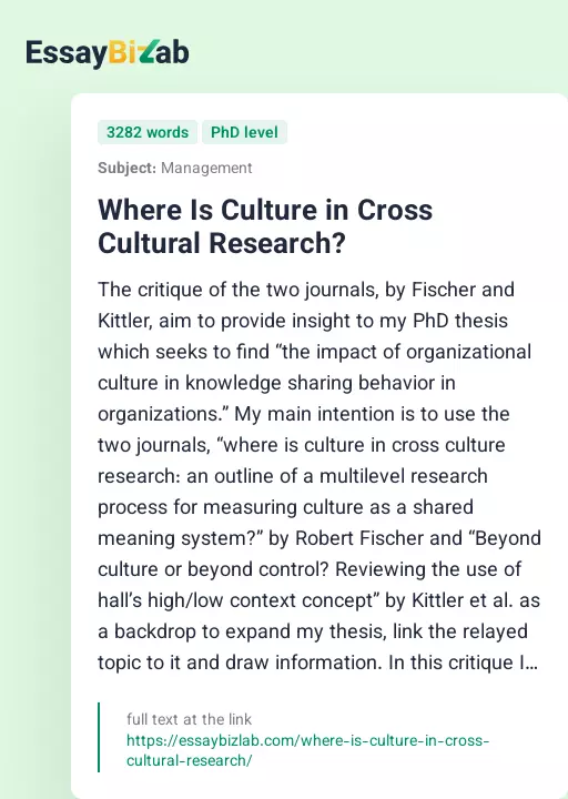 Where Is Culture in Cross Cultural Research? - Essay Preview