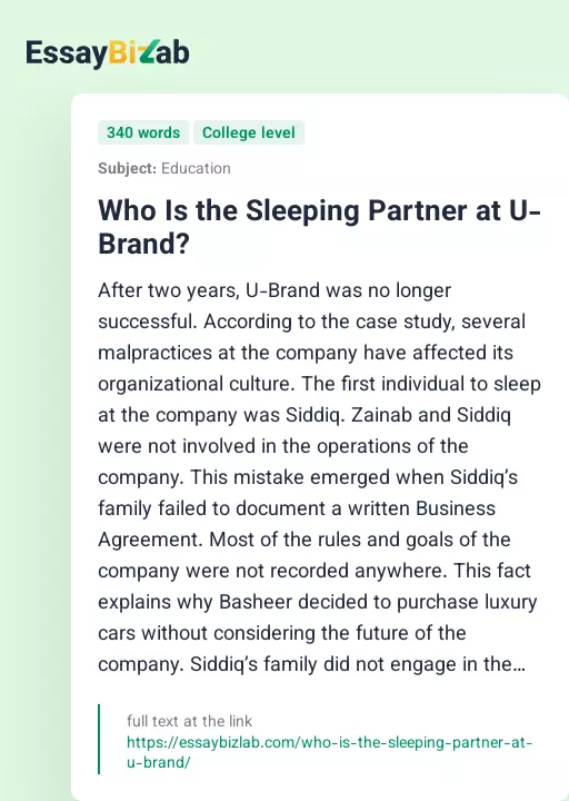 Who Is the Sleeping Partner at U-Brand? - Essay Preview
